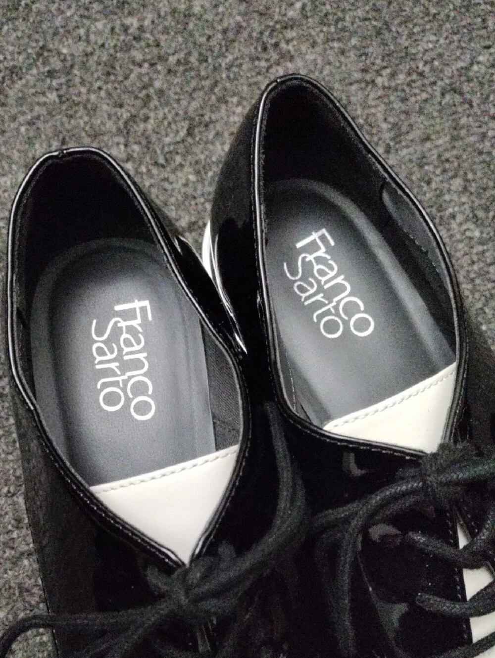 Franco Sarto Black and White Patent Leather Lace-Up Oxfords